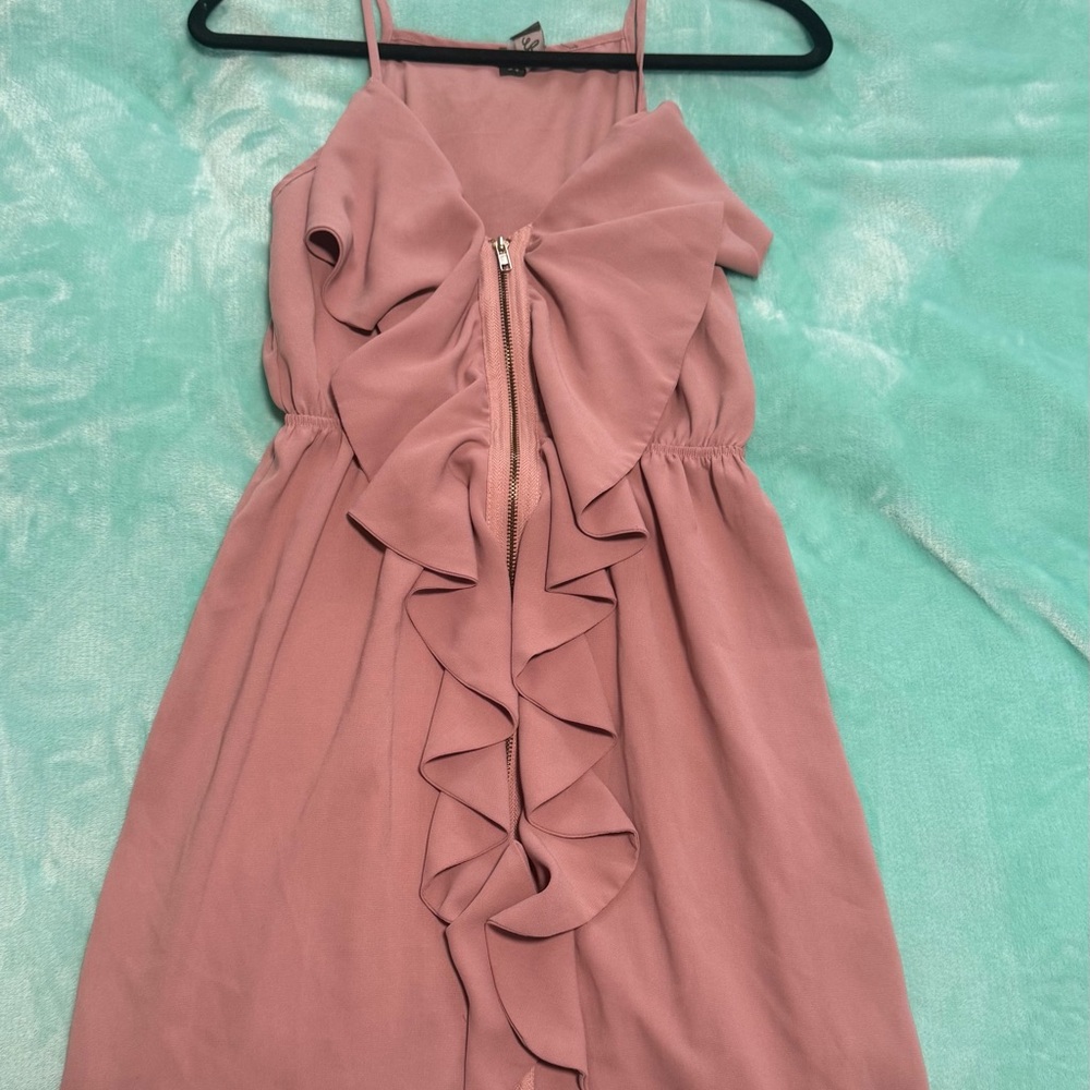 Maude Dusty Rose Ruffle-Front Spaghetti Strap Mini Dress